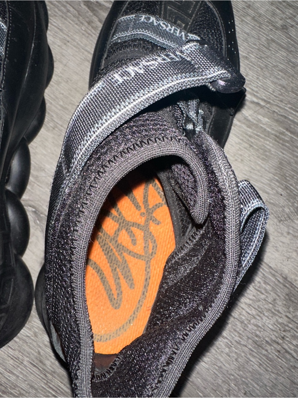 Versace Black Strappy Chunky Sport Sandals with Orange Accents - Picture 5 of 9